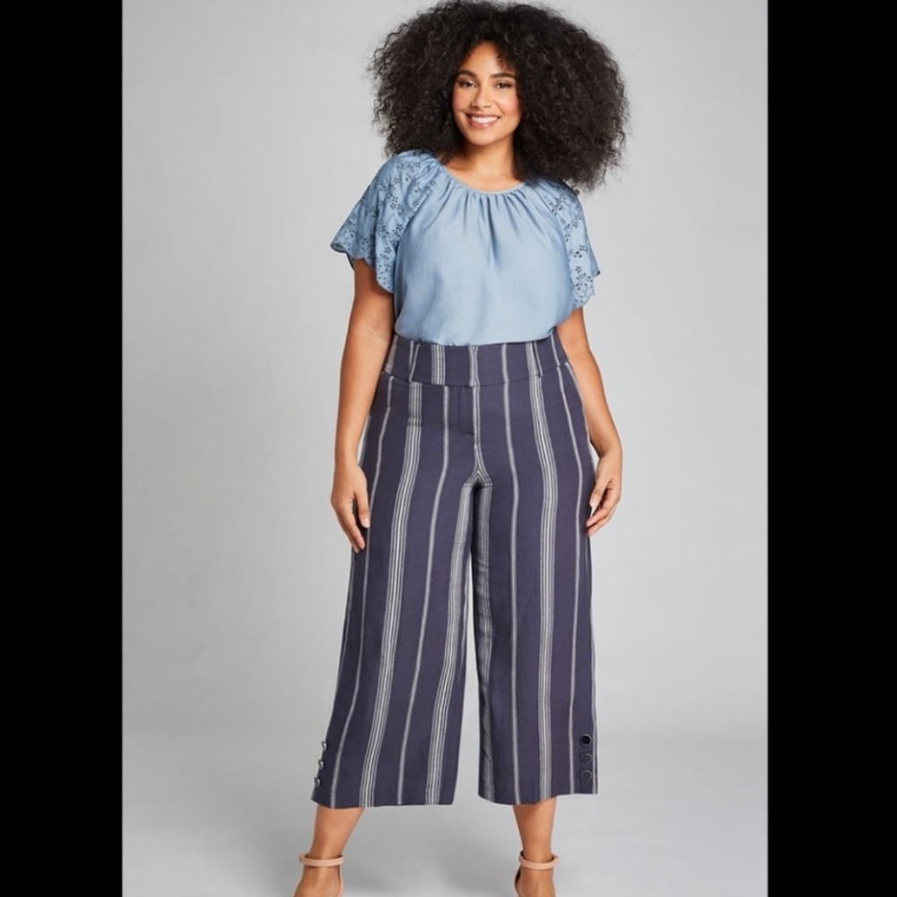 Lane Bryant Blue and White Striped Wide Leg Pants